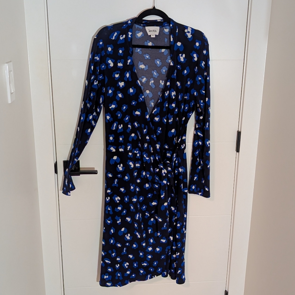 Leota Navy Abstract Floral Wrap Front Dress | Size XL